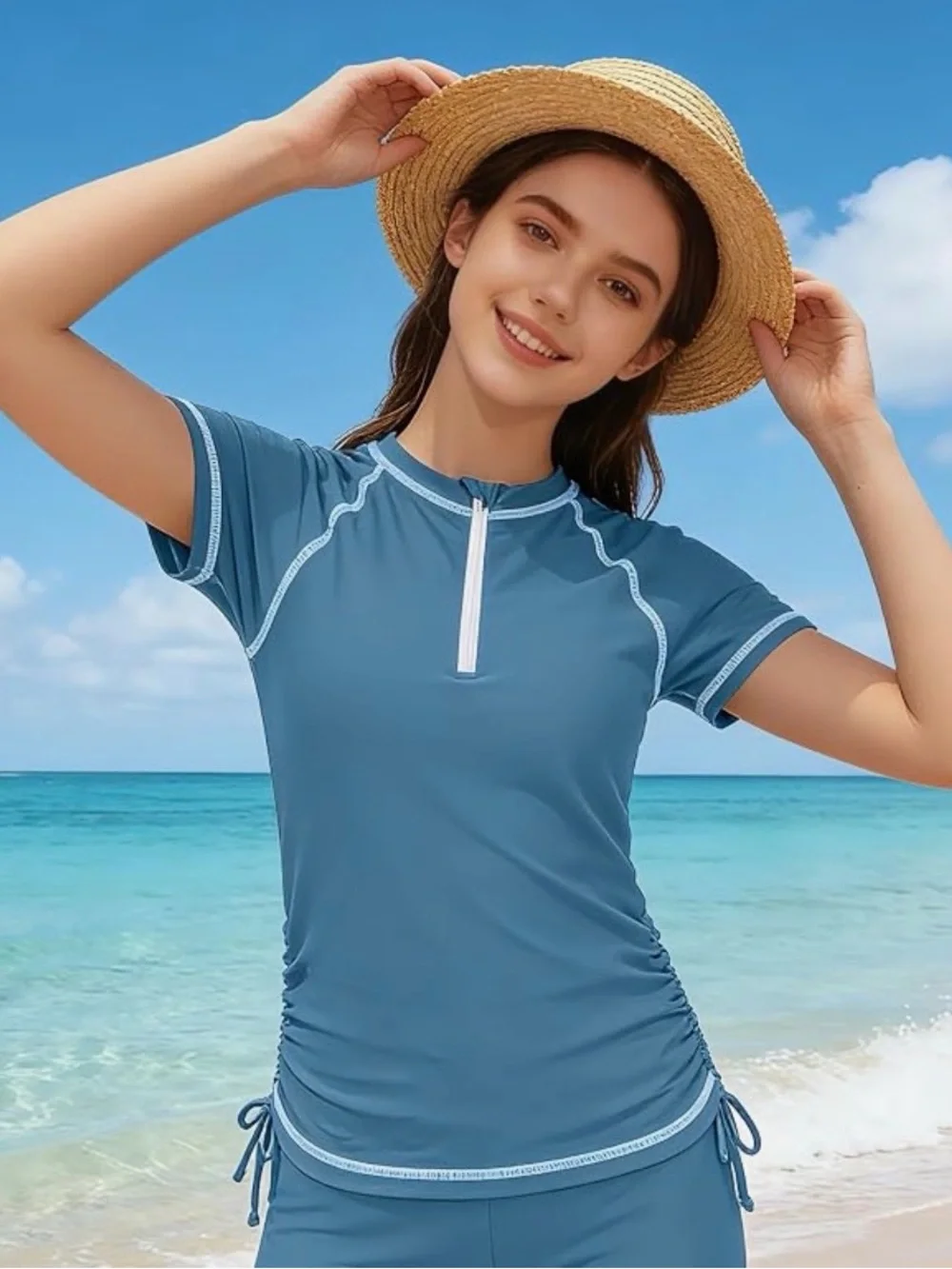 New Girls swimsuit rash guard shirt UPF 50+ 13/14